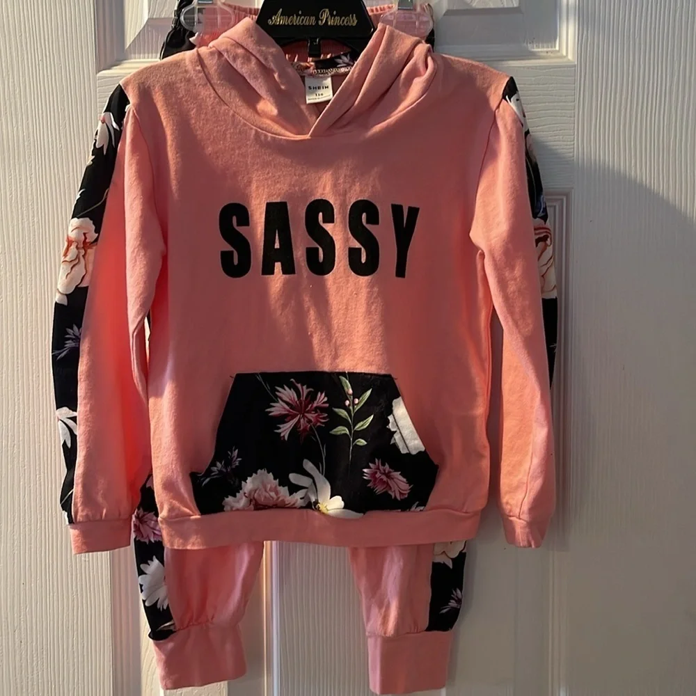 Sassy Pink Hoodie and pants with Floral Accents